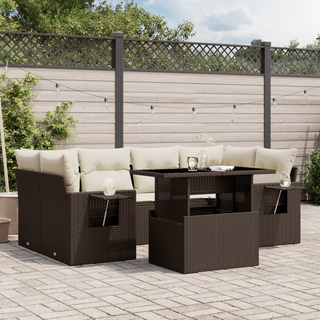 vidaXL 7-delige Loungeset met kussens poly rattan zwart