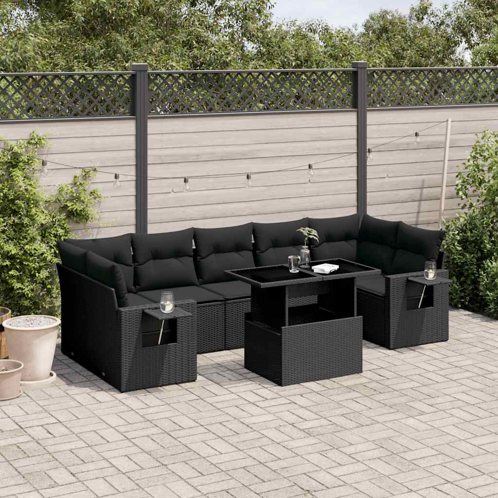 vidaXL 8-Piece Poly Rattan Lounge Set with Cushions Black