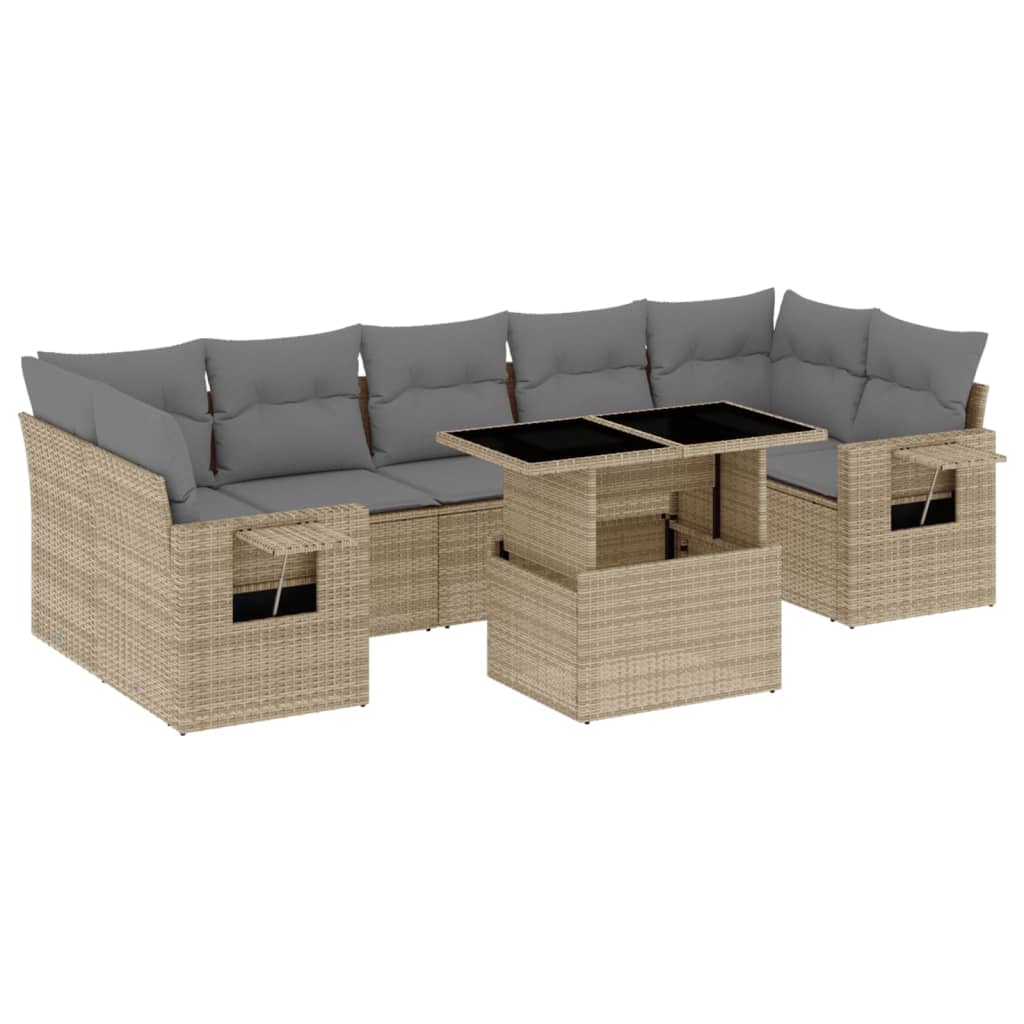 vidaXL 8-Piece Poly Rattan Lounge Set with Cushions Black