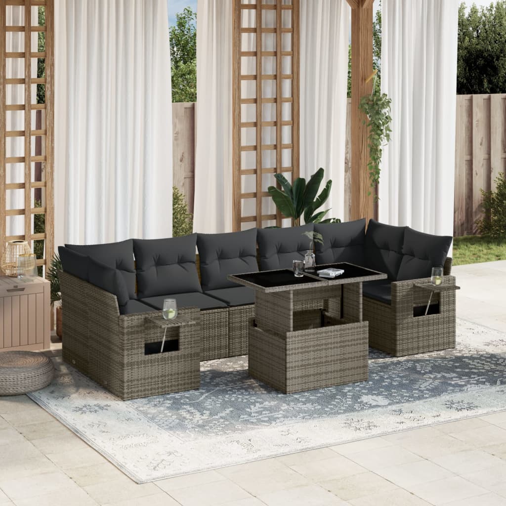 vidaXL 8-Piece Poly Rattan Lounge Set with Cushions Black