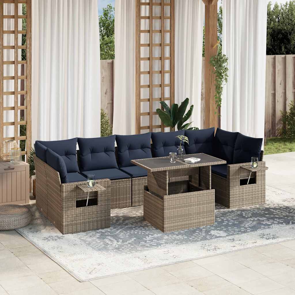 vidaXL 8-delige tuinbankset met kussens, zwart polyrotan