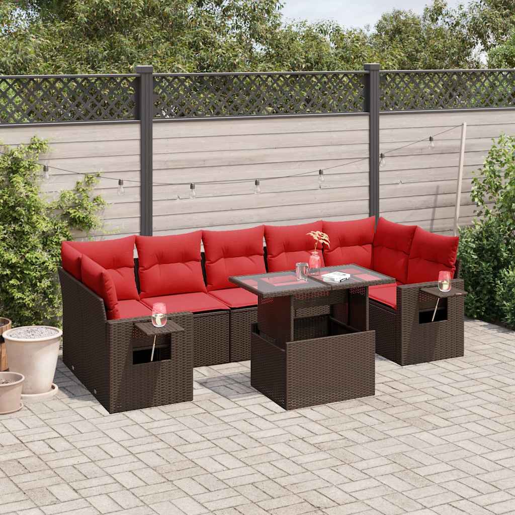 vidaXL 8-delige tuinbankset met kussens, zwart polyrotan