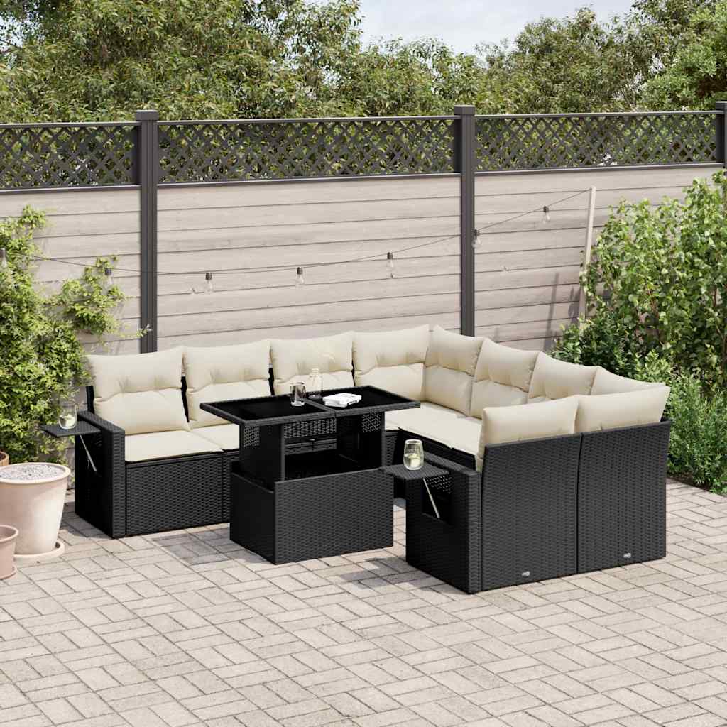 vidaXL 9-piece Poly Rattan Lounge Set with Cushions Black
