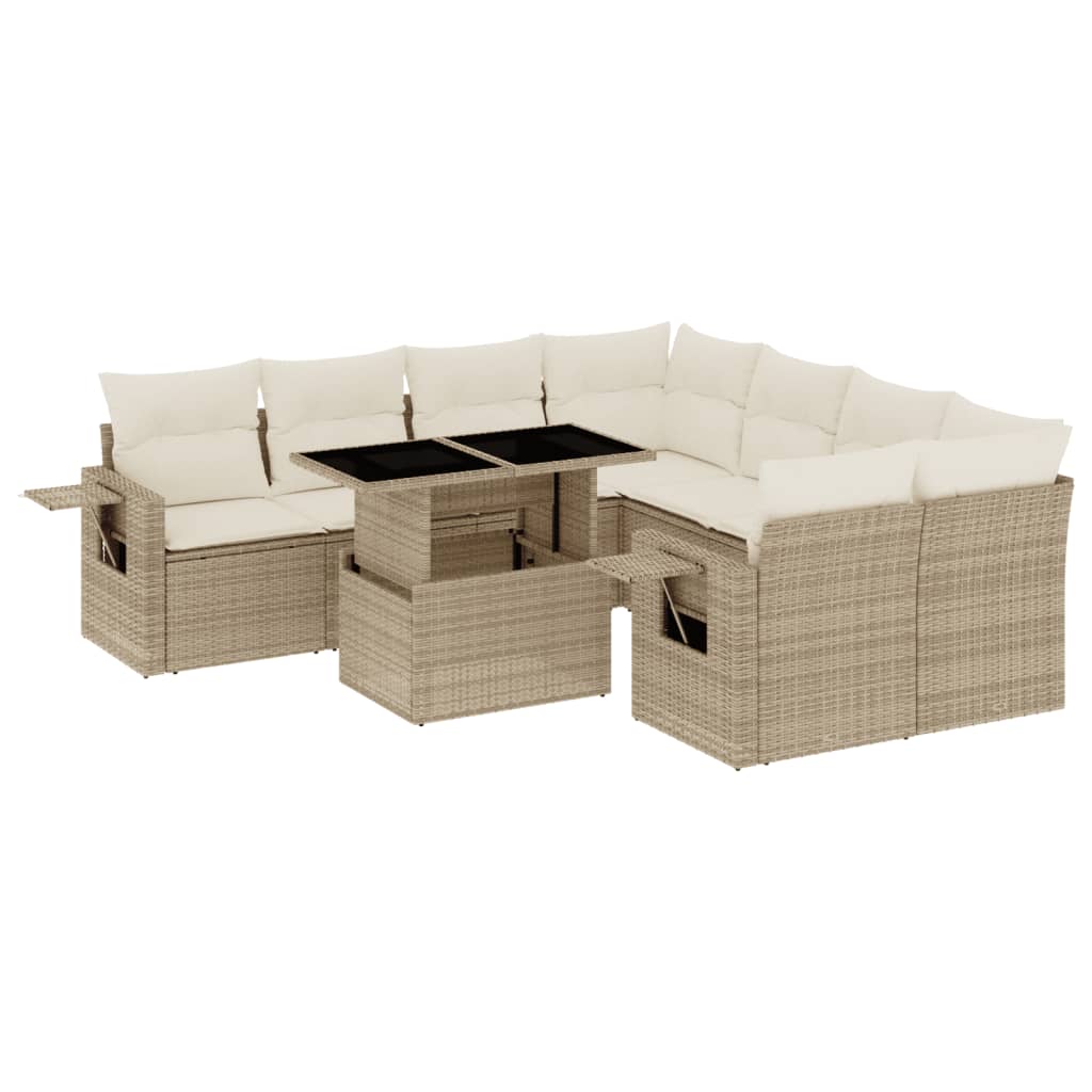 vidaXL 9-piece Poly Rattan Lounge Set with Cushions Black
