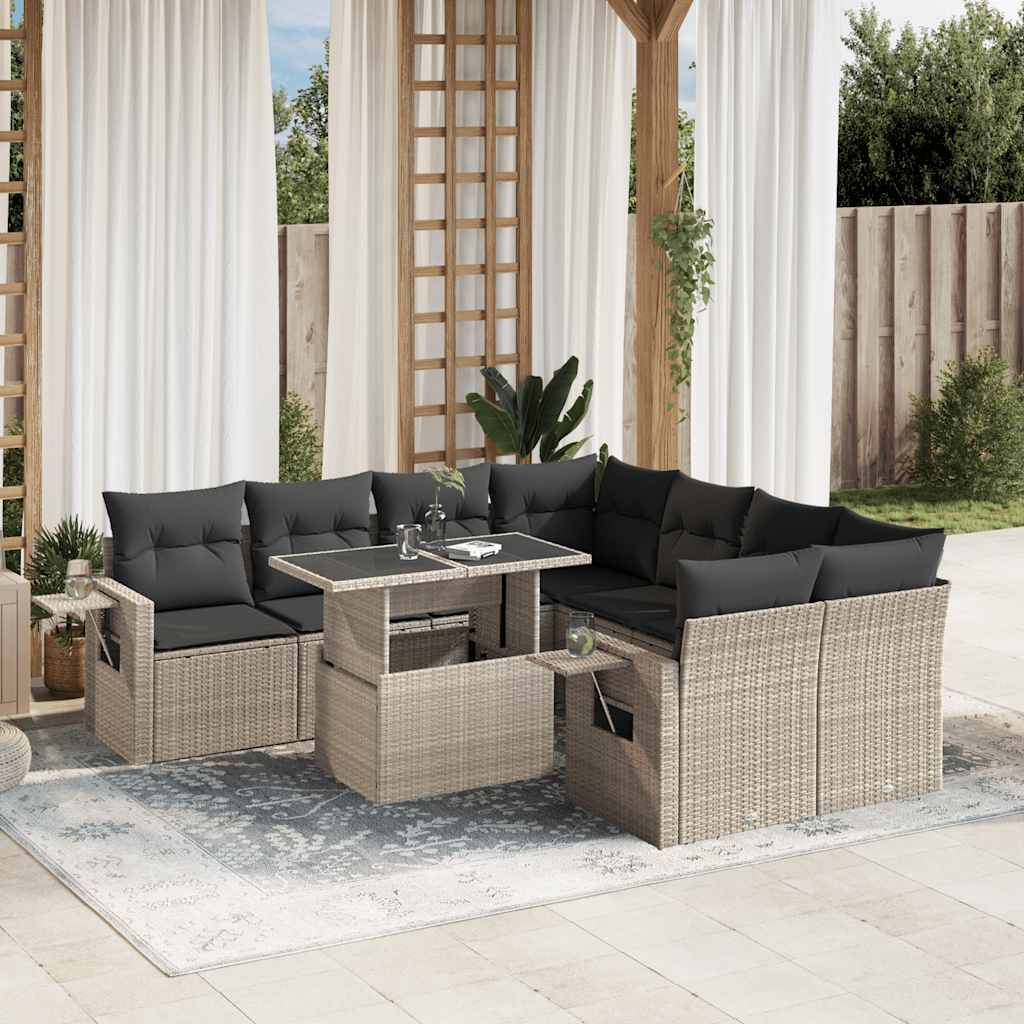 vidaXL 9-piece Poly Rattan Lounge Set with Cushions Black