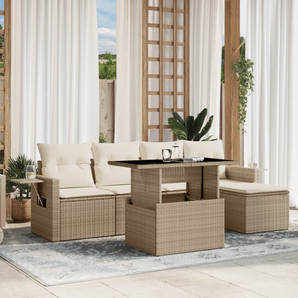 vidaXL 6-delige Loungeset met kussens poly rattan zwart