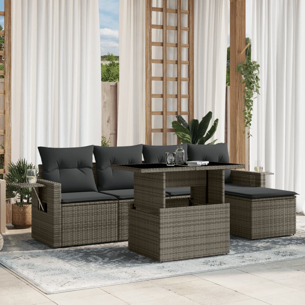 vidaXL 6-delige Loungeset met kussens poly rattan zwart