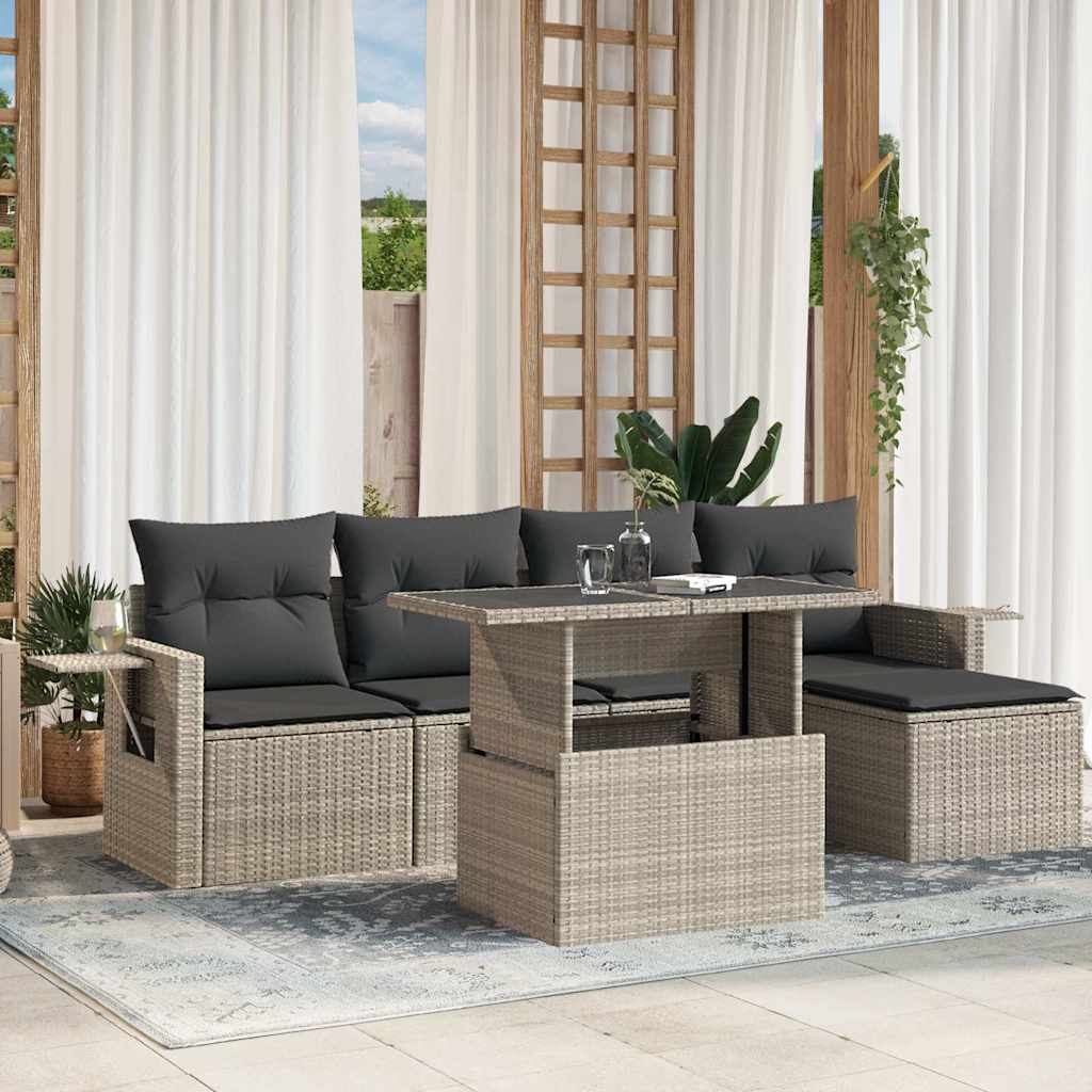 vidaXL 6-delige Loungeset met kussens poly rattan zwart