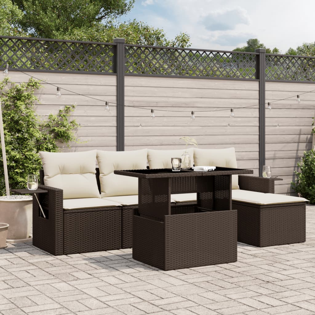 vidaXL 6-delige Loungeset met kussens poly rattan zwart