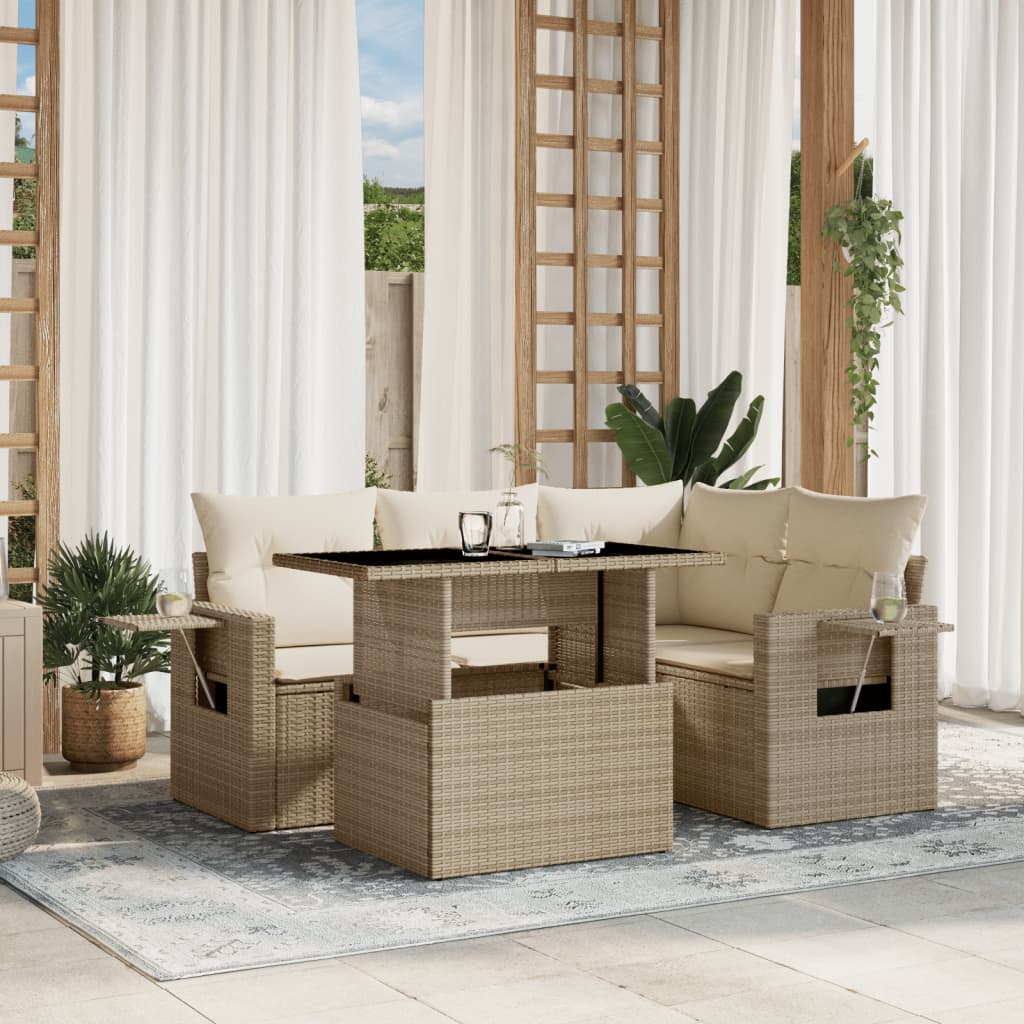 vidaXL 5-delige Loungeset met kussens poly rattan zwart