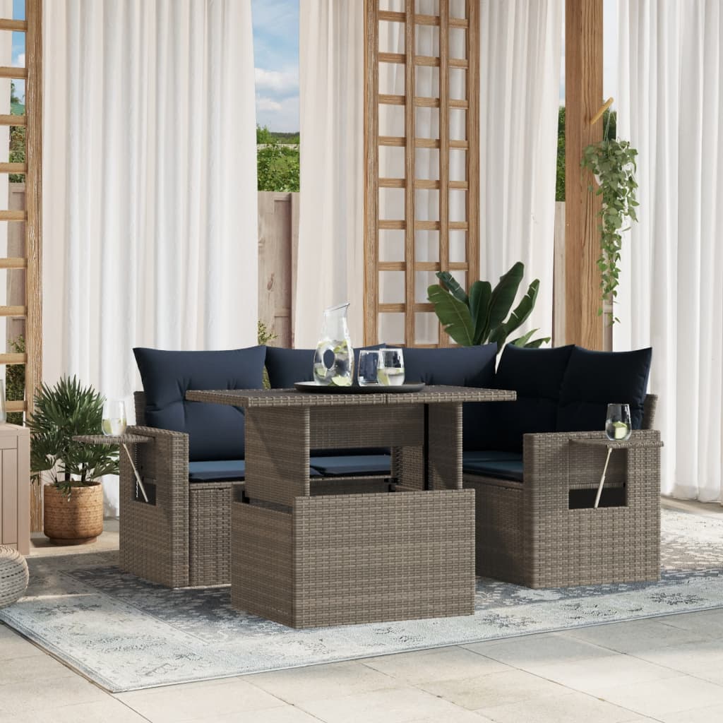 vidaXL 5-piece Garden Sofa Set with Cushions Black Poly Rattan