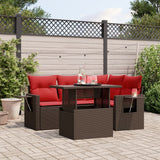 vidaXL 5-piece Garden Sofa Set with Cushions Black Poly Rattan