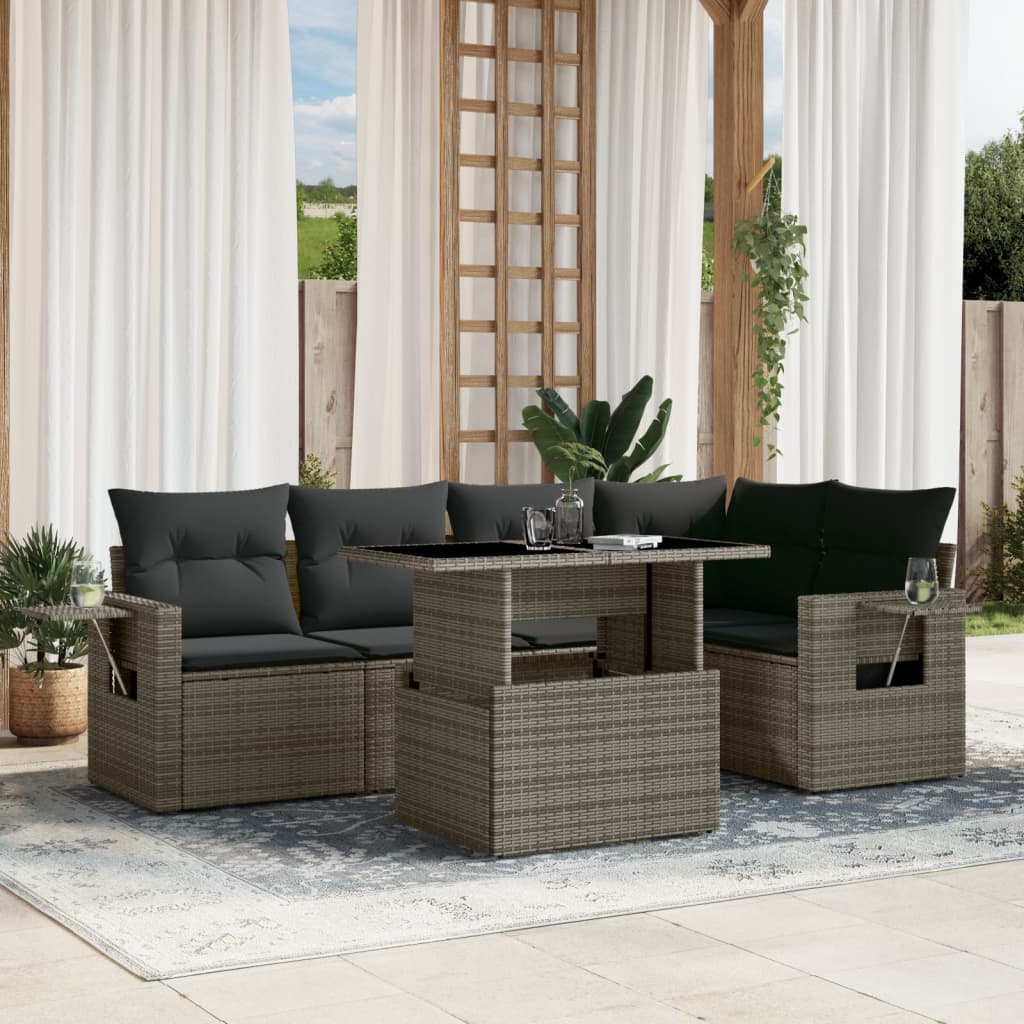 vidaXL 6-Piece Lounge Set with Cushions Poly Rattan Black