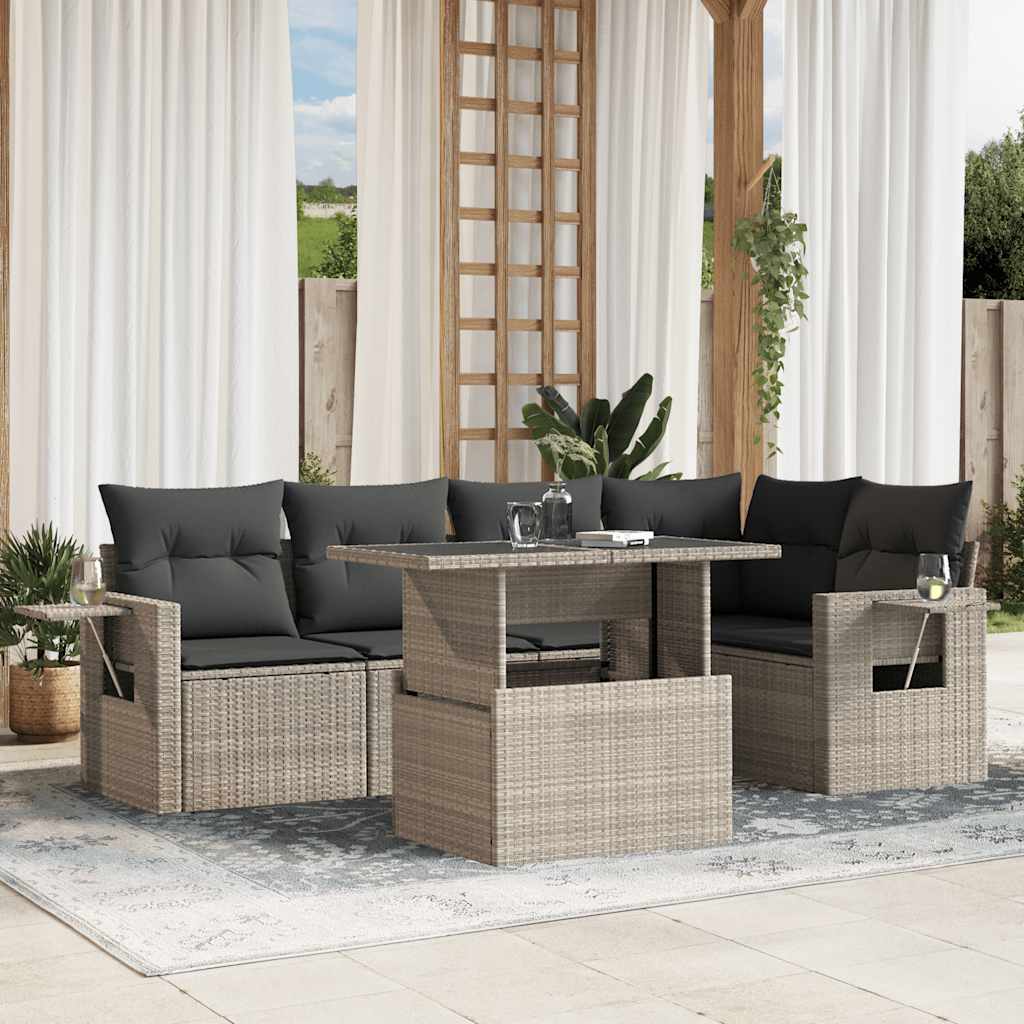 vidaXL 6-Piece Lounge Set with Cushions Poly Rattan Black