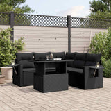 vidaXL 6-Seater Garden Lounge Set with Cushions Poly Rattan Black
