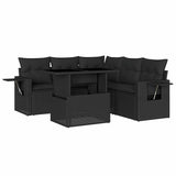 vidaXL 6-Seater Garden Lounge Set with Cushions Poly Rattan Black
