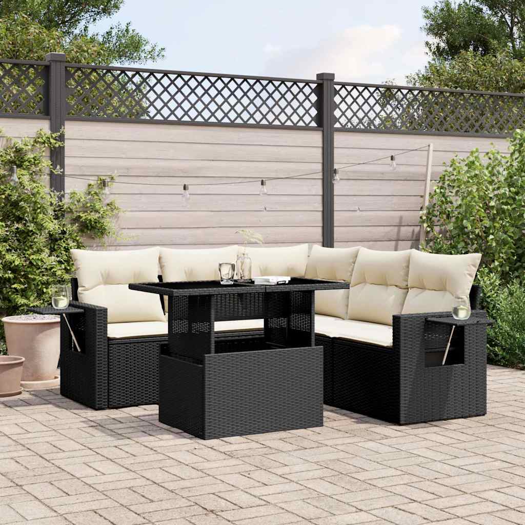 vidaXL 6-Seater Garden Lounge Set with Cushions Poly Rattan Black