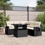 vidaXL 6-Seater Garden Lounge Set with Cushions Poly Rattan Black