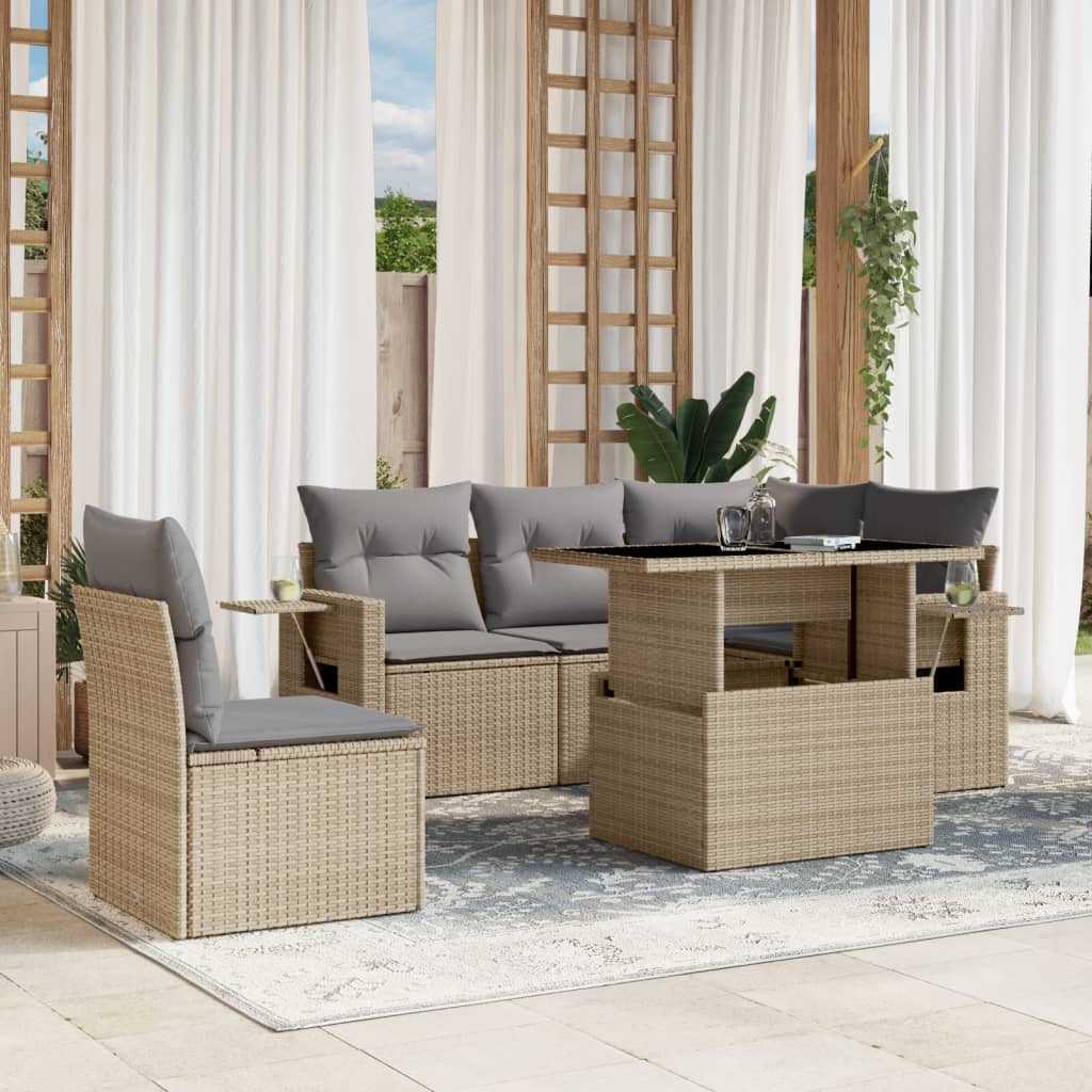 vidaXL 6-piece Lounge Set with Cushions Poly Rattan Black
