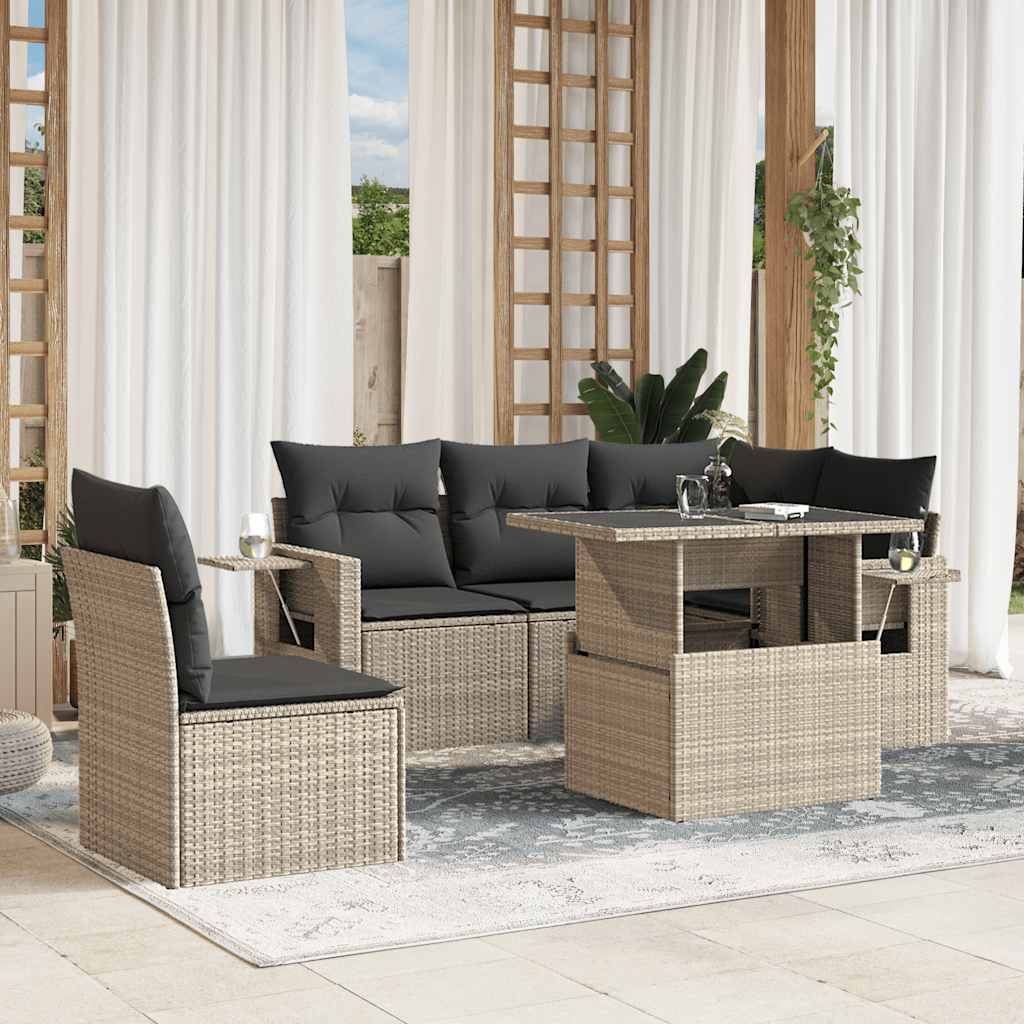 vidaXL 6-piece Lounge Set with Cushions Poly Rattan Black