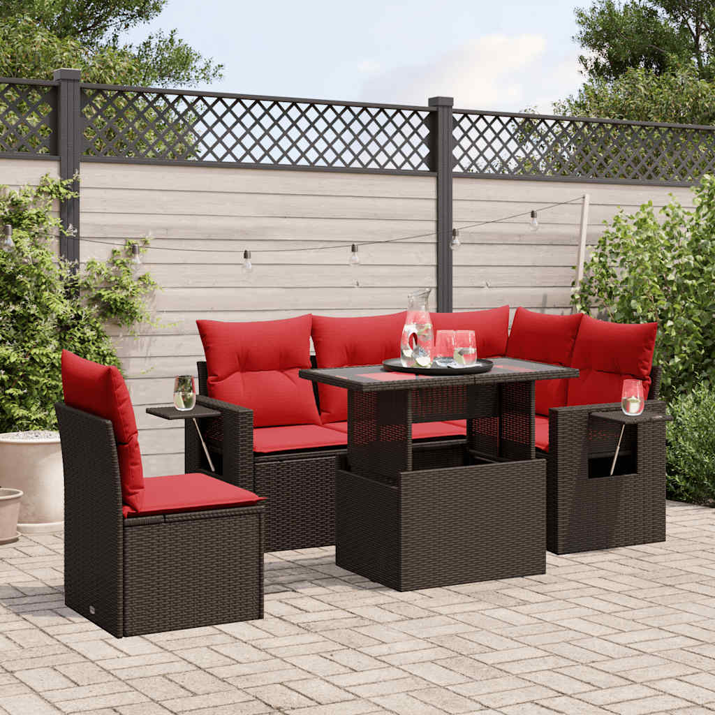 vidaXL 6-Seater Garden Sofa Set with Cushions, Grey Poly Rattan