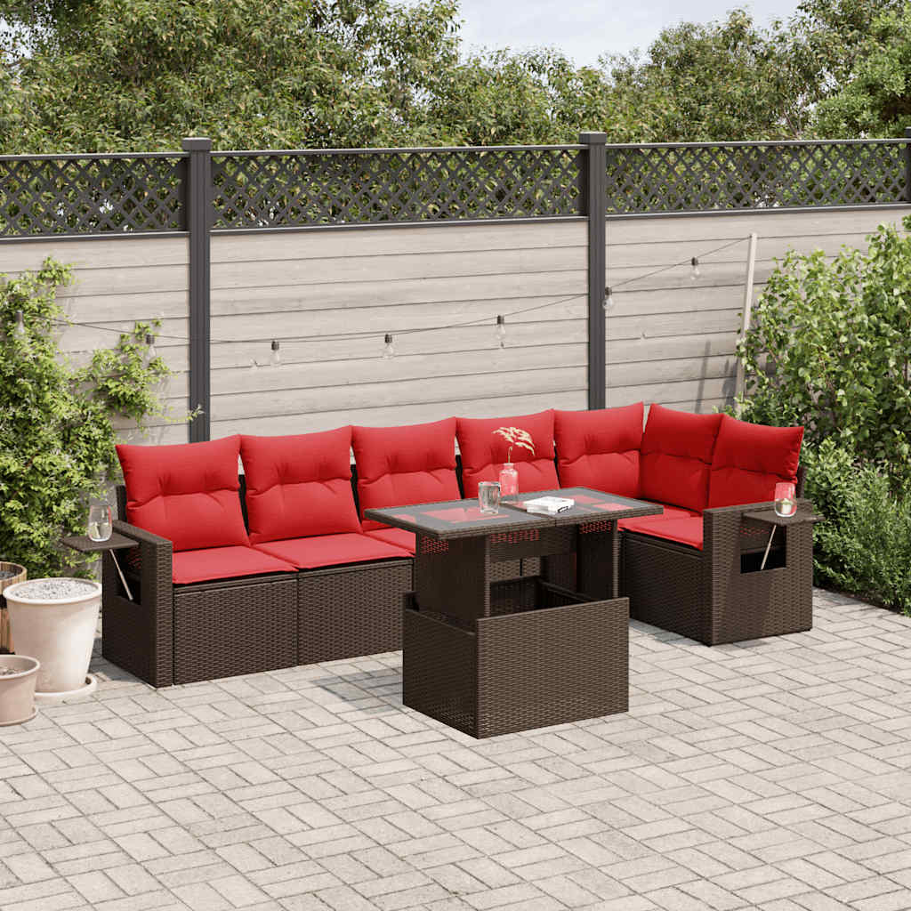 vidaXL 7-delige tuinbankset met kussens, grijs polyrotan
