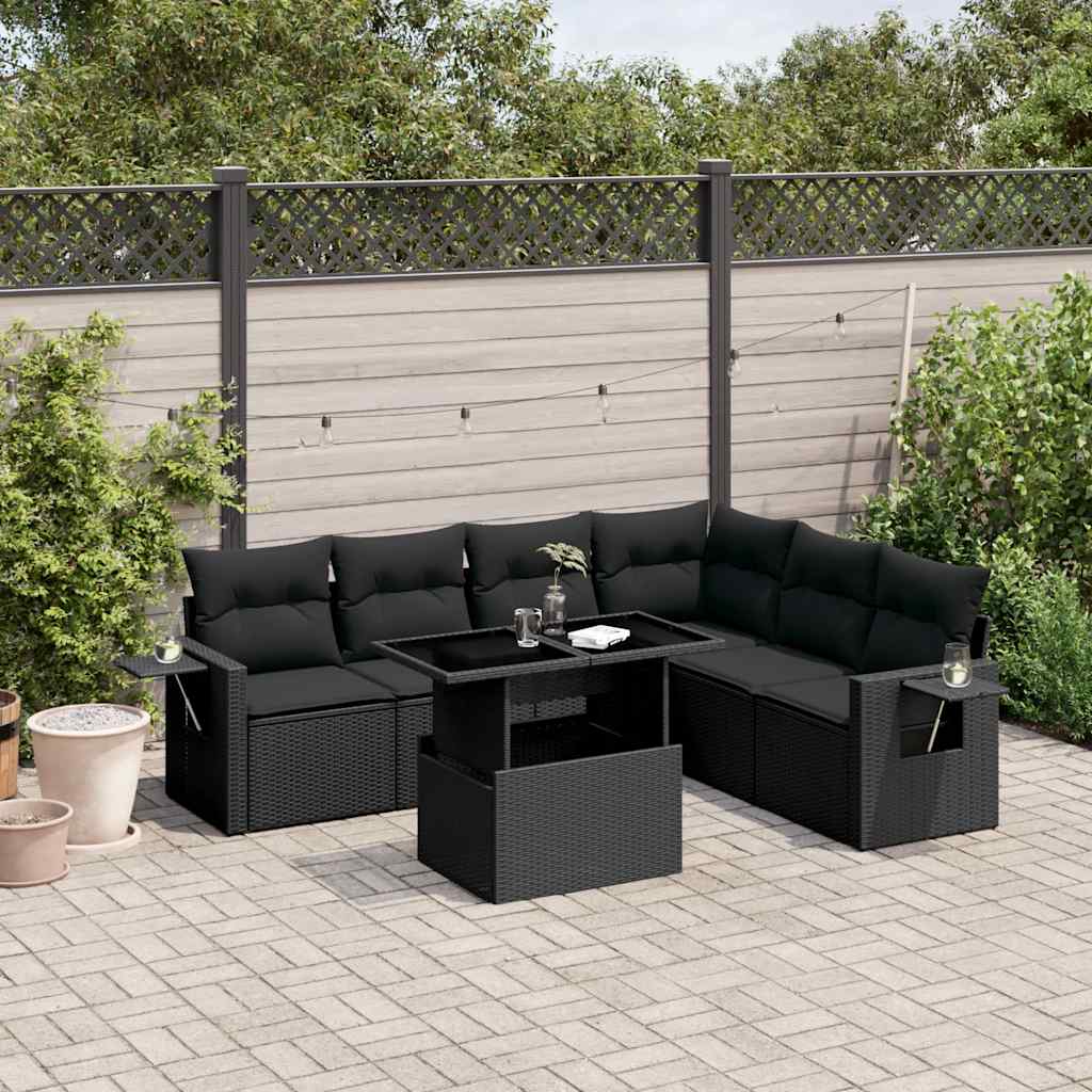 vidaXL 7-Piece Lounge Set with Cushions Poly Rattan Black