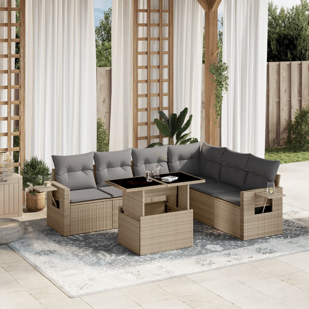 vidaXL 7-Piece Lounge Set with Cushions Poly Rattan Black