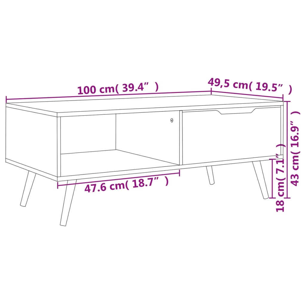 vidaXL Salontafel 100x49,5x43 cm bewerkt hout wit