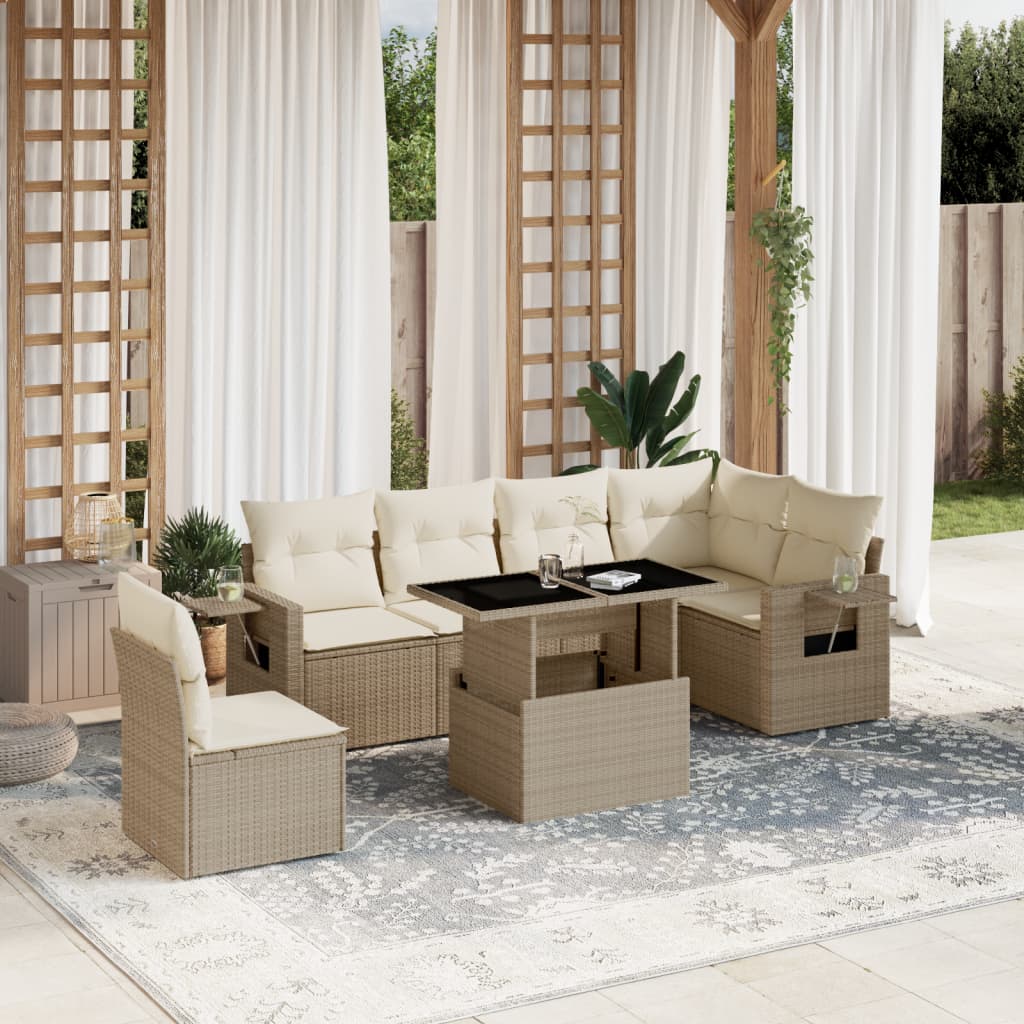 vidaXL 7-Piece Lounge Set with Cushions Poly Rattan Black