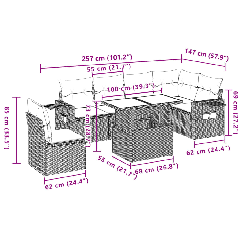 vidaXL 7-Piece Lounge Set with Cushions Poly Rattan Black