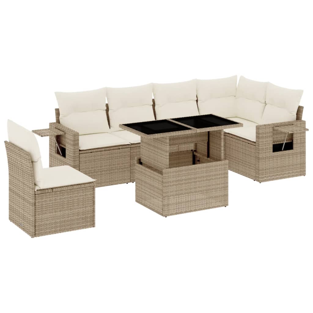 vidaXL 7-Piece Lounge Set with Cushions Poly Rattan Black