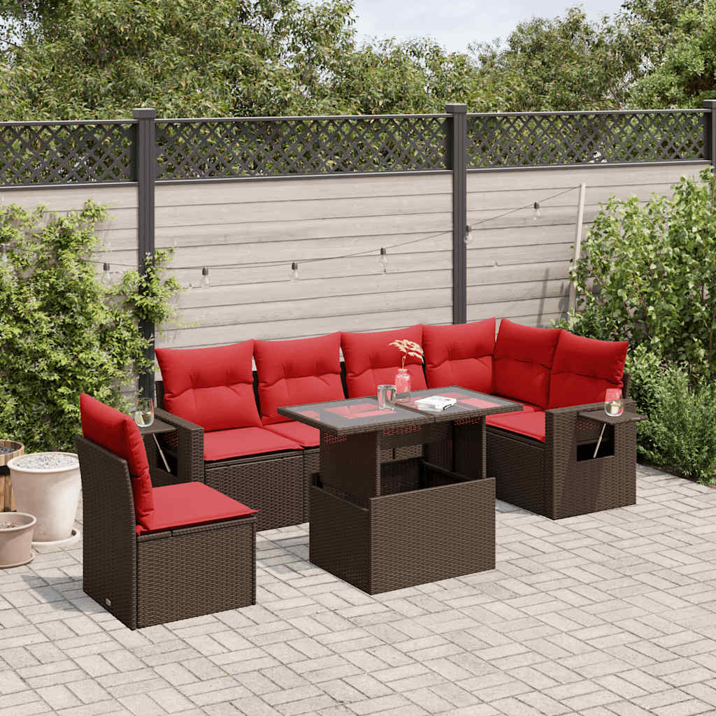 vidaXL 7-delige tuinbankset met kussens, grijs polyrotan
