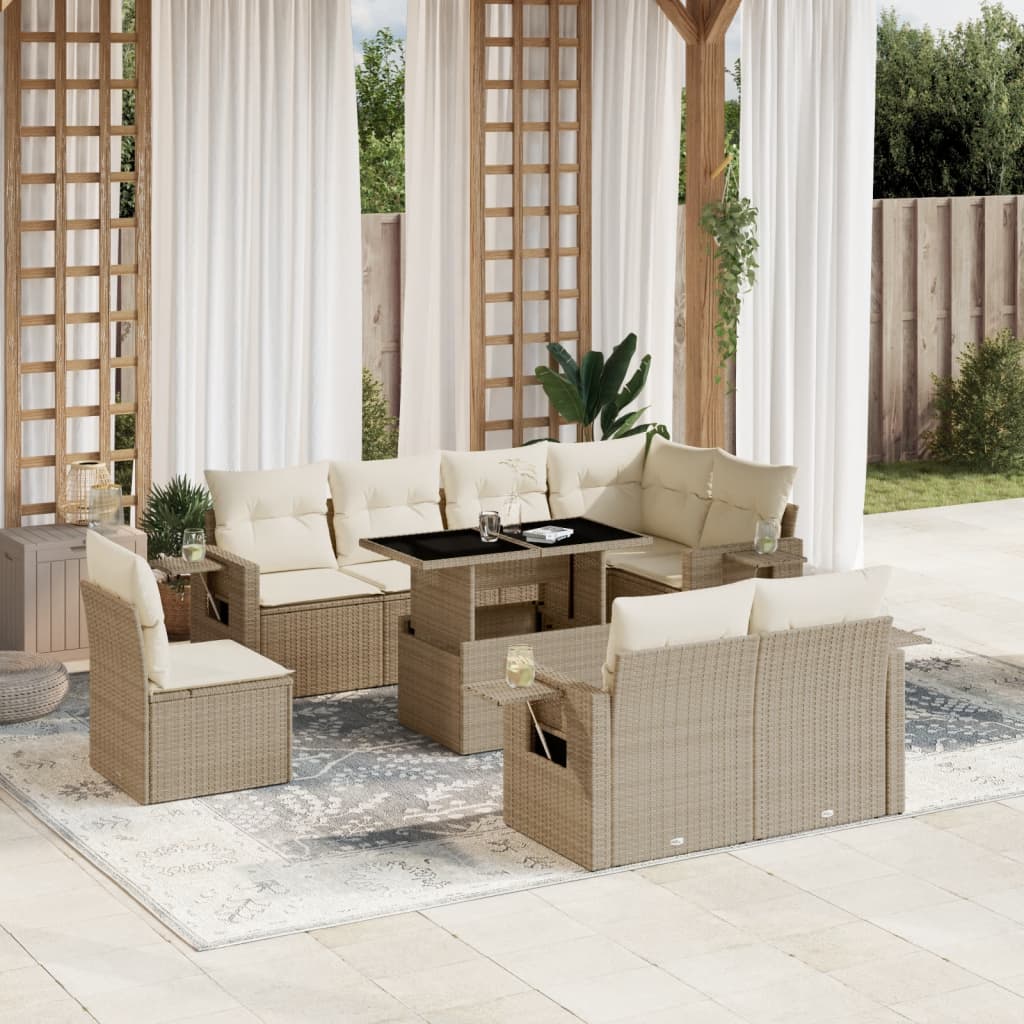 vidaXL 9-delige Loungeset met kussens poly rattan zwart