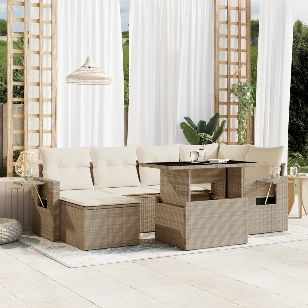 vidaXL 7-delige Loungeset met kussens poly rattan zwart