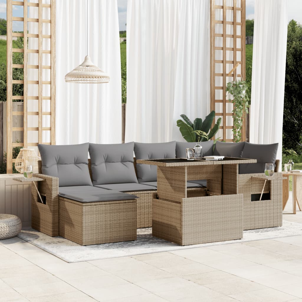 vidaXL 7-delige Loungeset met kussens poly rattan zwart