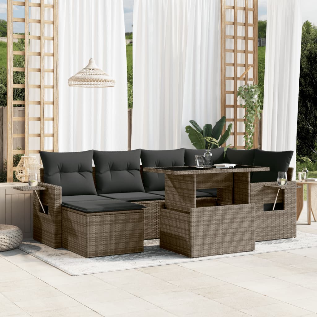 vidaXL 7-delige Loungeset met kussens poly rattan zwart
