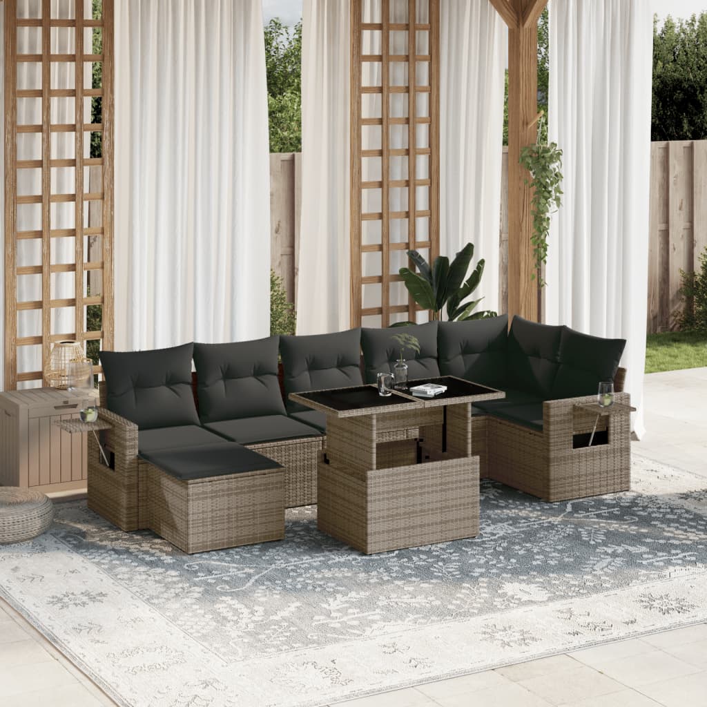 vidaXL 8-delige Loungeset met kussens poly rattan zwart