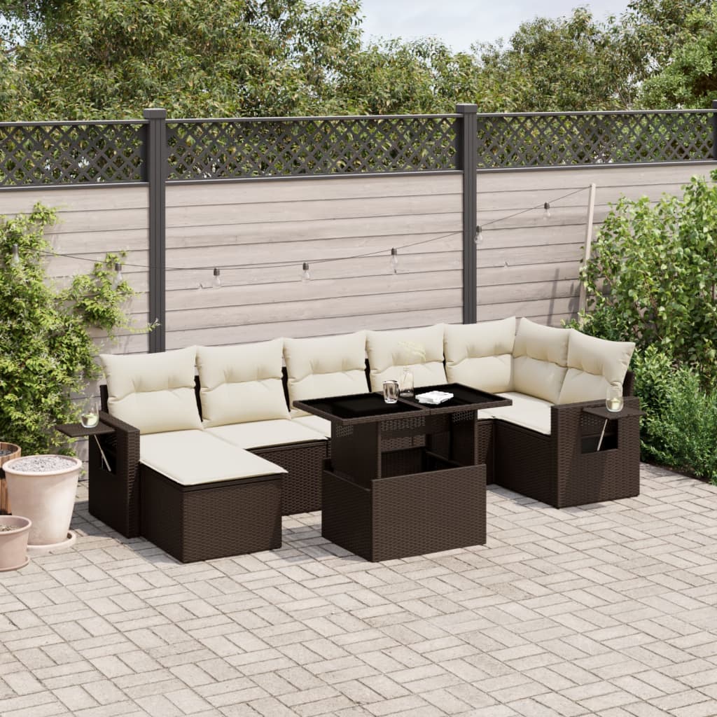 vidaXL 8-delige Loungeset met kussens poly rattan zwart