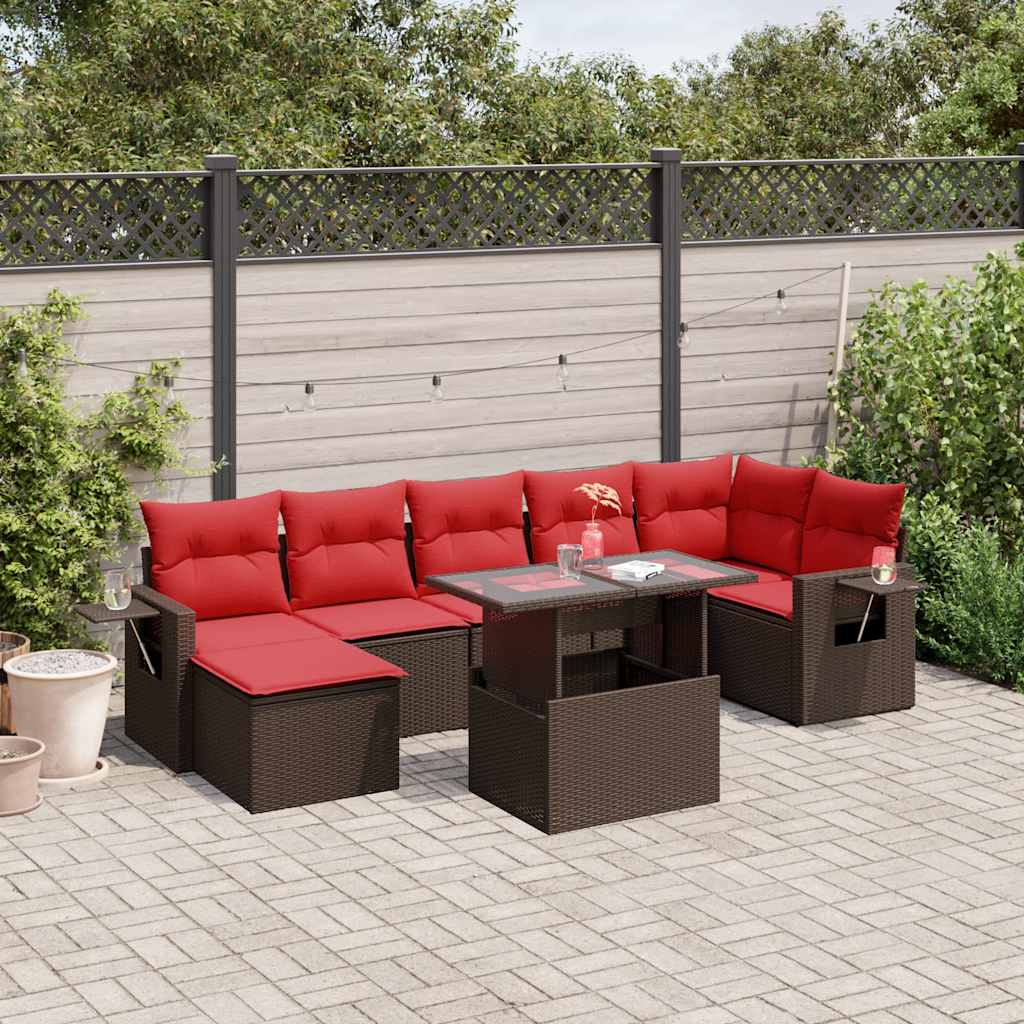 vidaXL 8-delige tuinbankset met kussens, zwart polyrotan