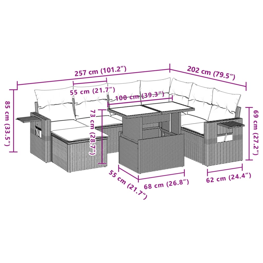 vidaXL 8-delige Loungeset met kussens poly rattan zwart