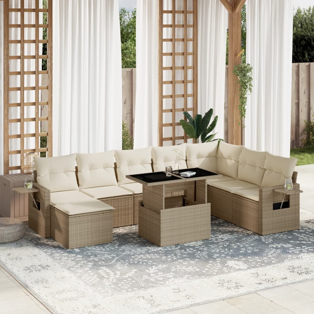 vidaXL 9-delige Loungeset met kussens poly rattan zwart