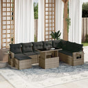 vidaXL 9-delige Loungeset met kussens poly rattan zwart