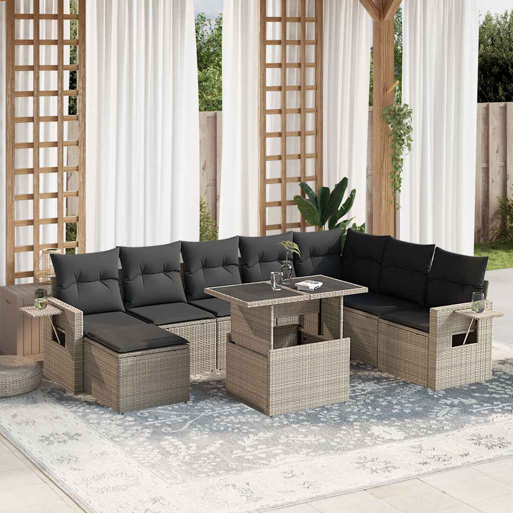 vidaXL 9-delige Loungeset met kussens poly rattan zwart
