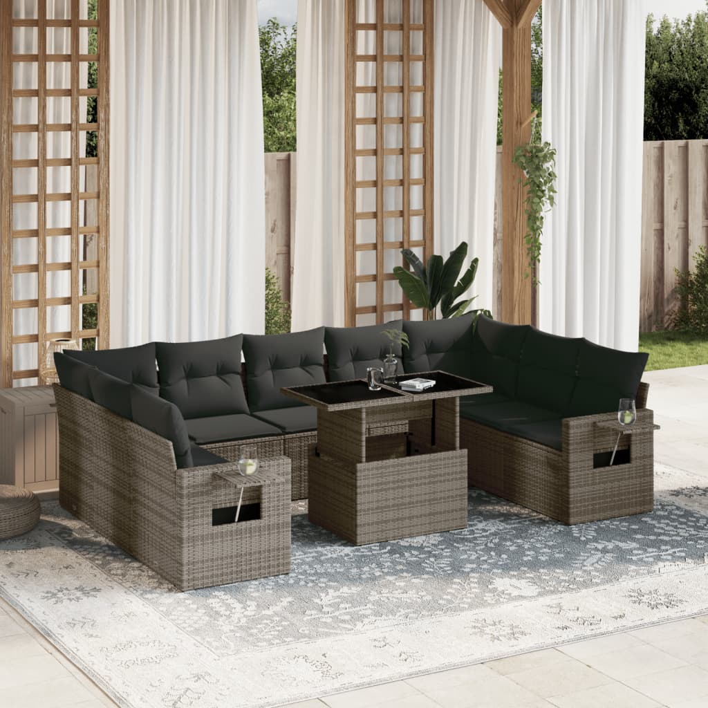 vidaXL 10-Piece Lounge Set with Cushions Poly Rattan Black