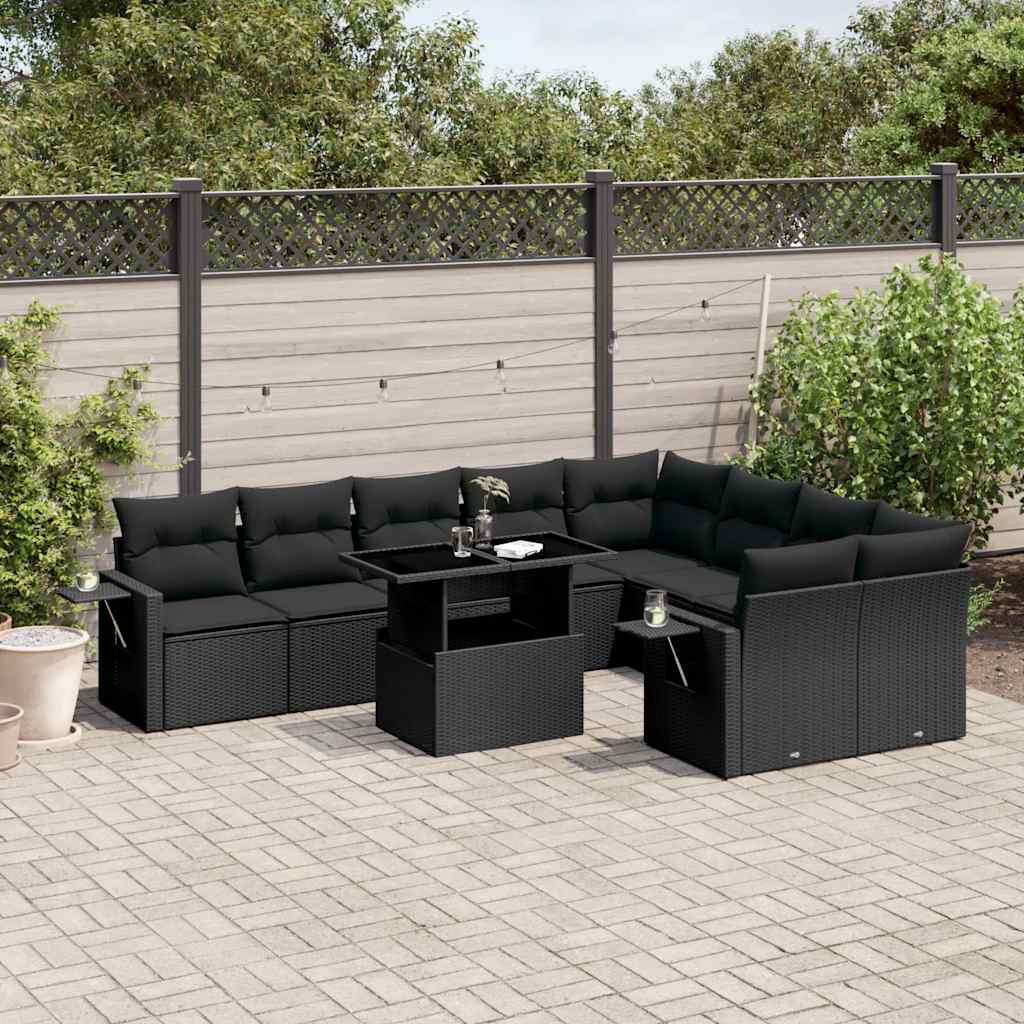 vidaXL 10-Piece Lounge Set with Cushions Poly Rattan Black