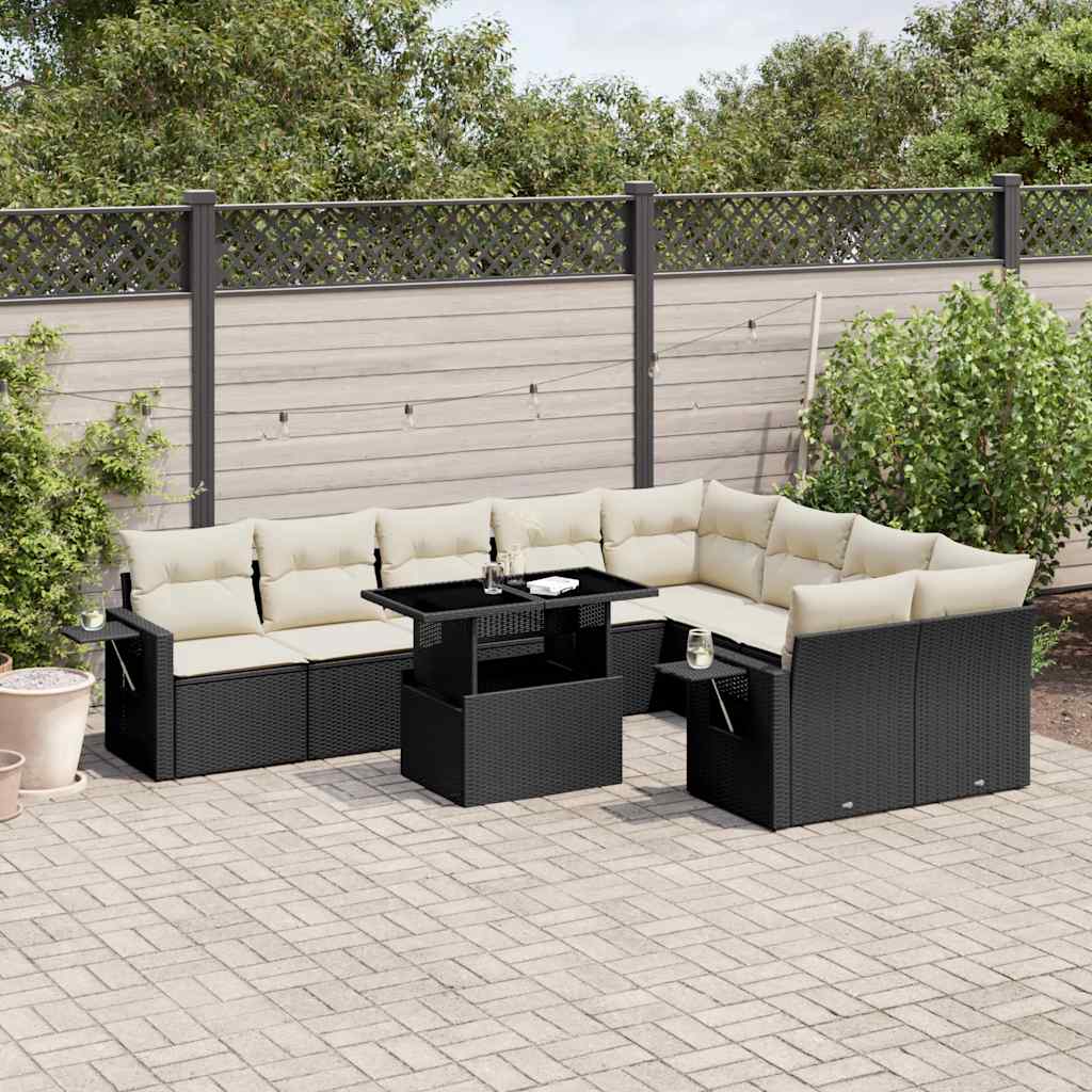 vidaXL 10-Piece Lounge Set with Cushions Poly Rattan Black