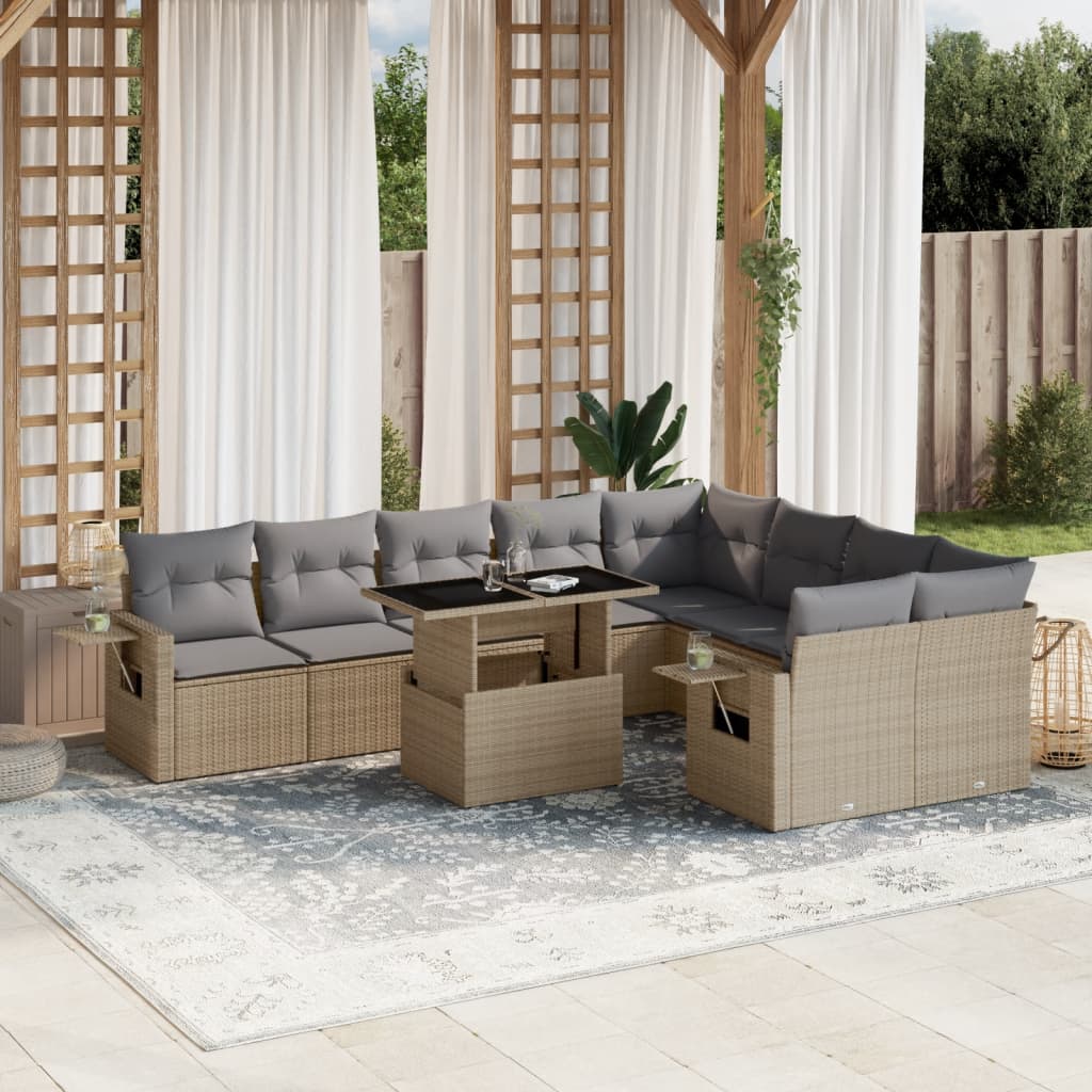 vidaXL 10-Piece Lounge Set with Cushions Poly Rattan Black