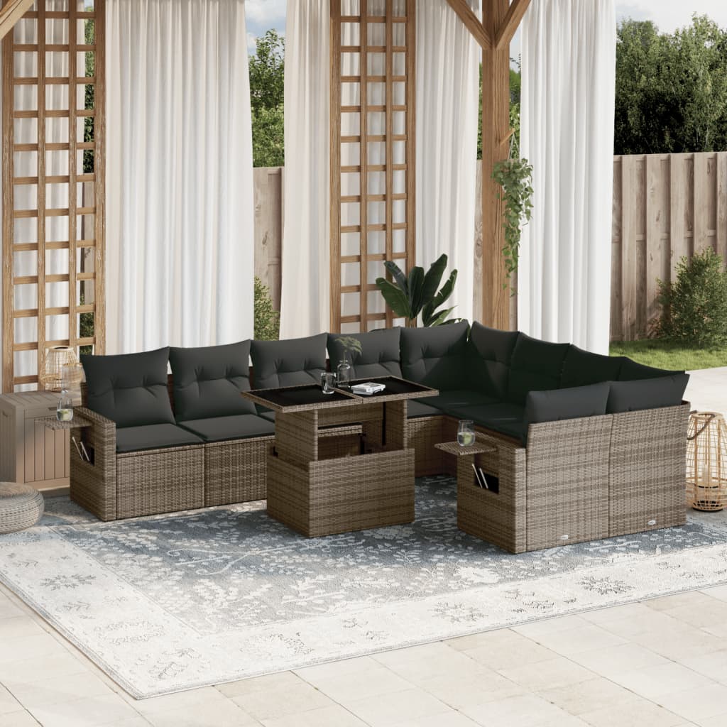 vidaXL 10-Piece Lounge Set with Cushions Poly Rattan Black