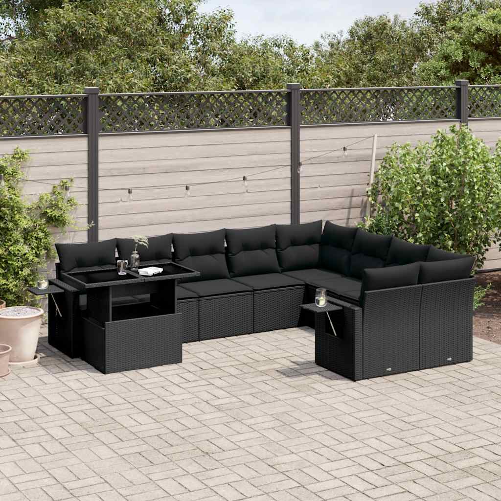 vidaXL 10-piece Lounge Set with Cushions Poly Rattan Black